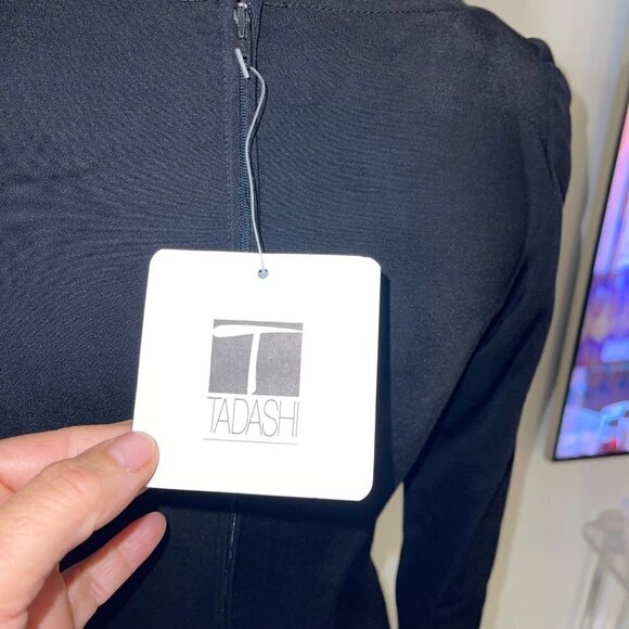 Tadashi Vintage Bodycon Dress Size Small Long Sleeves Side Slits Deadstock New - Picture 4 of 14